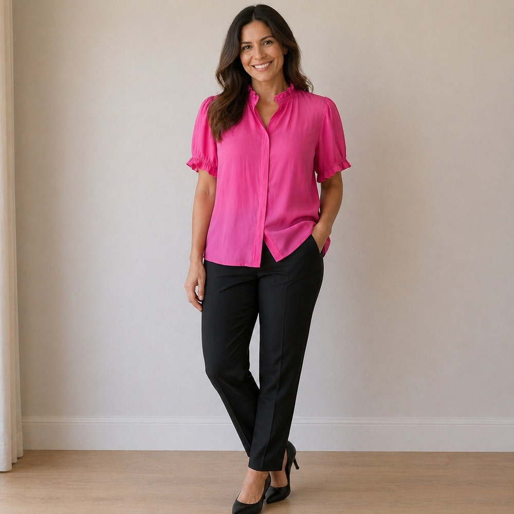 Tahari-Pink Flutter Sleeve Blouse Size SP‎